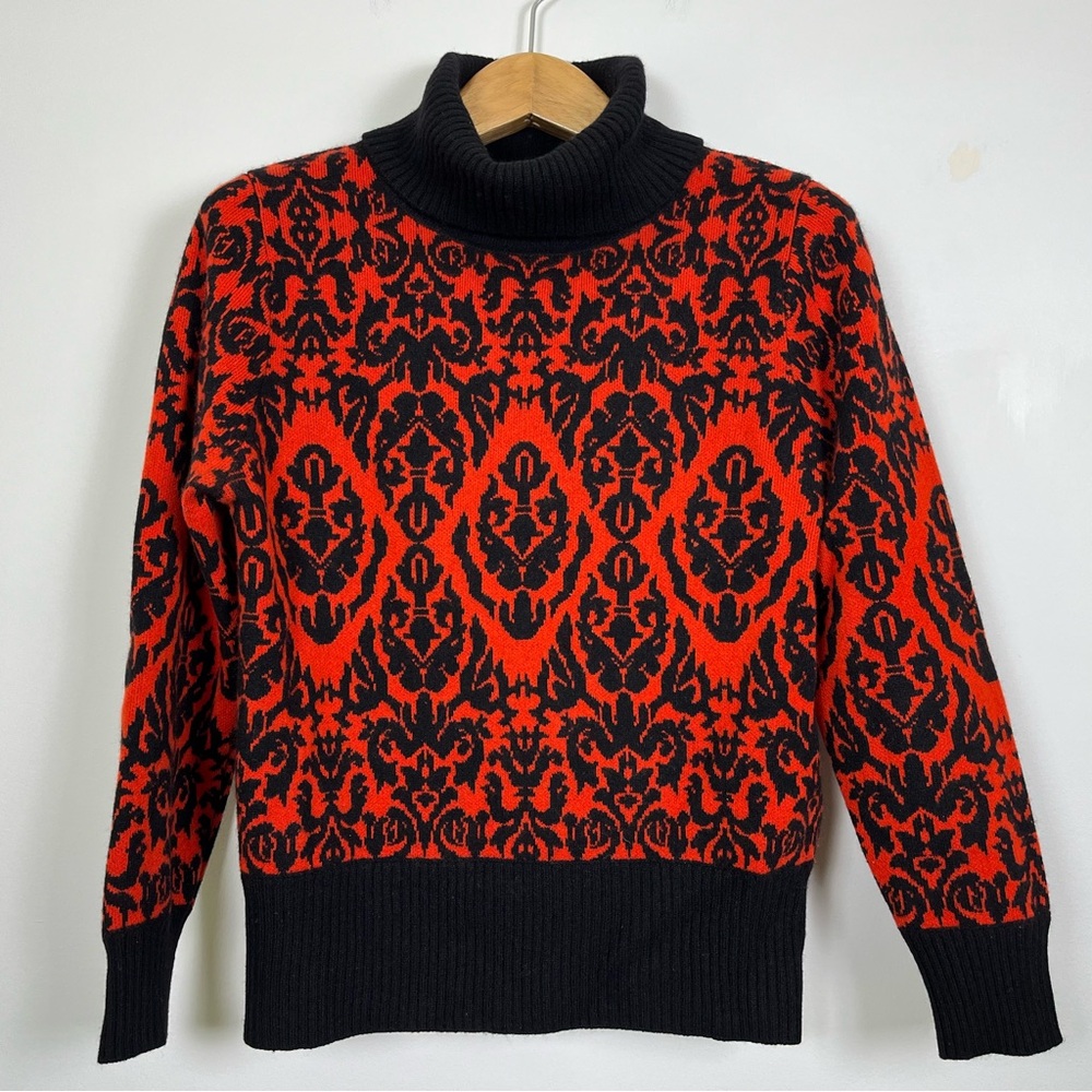 Women’s 100% Cashmere Black and Red Design Turtleneck Sweater Size‎ Small